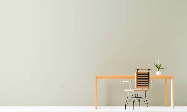 Minimalistische werkruimte ontwerp met houten tafel en stoel. Leeg w — Stockfoto