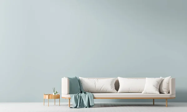 Empty wall mock up in Scandinavian style interior with sofa. Min