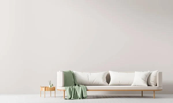 Empty wall mock up in Scandinavian style interior with sofa. Min