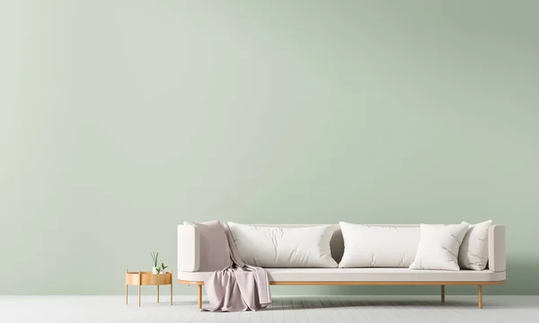 Parede vazia zombar no interior estilo escandinavo com sofá. Min. — Fotografia de Stock