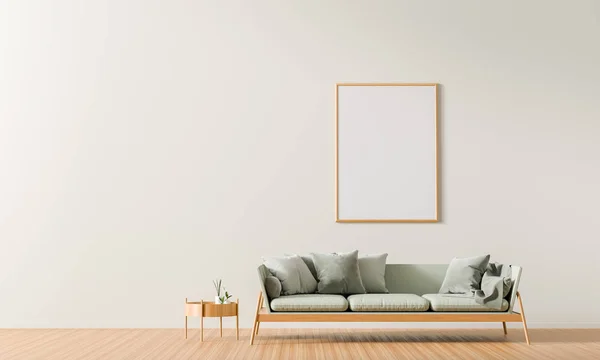 Montura de póster simulada en interior de estilo escandinavo con sofá. M —  Fotos de Stock