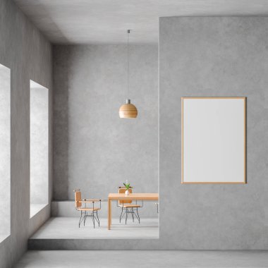 Concre ile modern, geniş yemek odasında poster çerçevesi kadar Mock