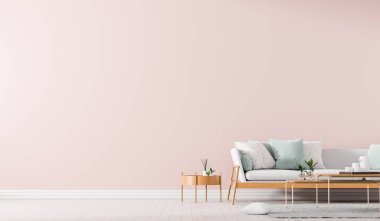 Kanepe ve coffe tablo ile İskandinav tarzı iç. Boş wal