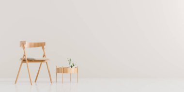 Koltuk ve ahşap küçük sehpa ile modern oturma odası. 