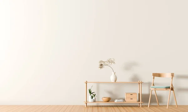 Empty wall in scandinavian style interior with wooden furnitures — Stock Photo, Image