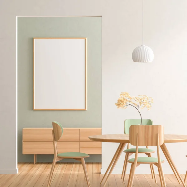 Mock up poster frame in Scandinavische stijl eetkamer met hout — Stockfoto