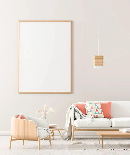 Mock up marco de póster en el interior de estilo escandinavo con madera — Foto de Stock