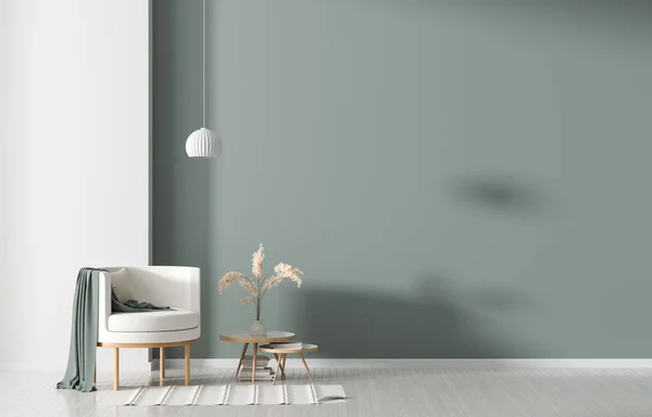 Empty wall in Scandinavian style interior with armchair.