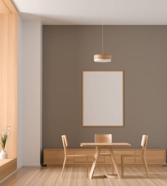 Geniş modern yemek odasında poster çerçevesi ile dalga geç