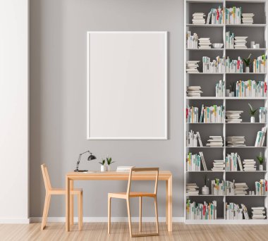 Kitap rafı ile modern, İskandinav tarzı iç 