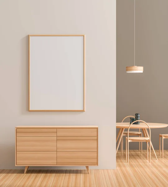 Maquette cadre affiche dans l'intérieur moderne avec des meubles en bois . — Photo