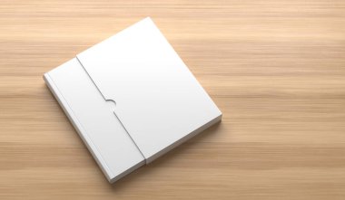 Slipcase kitap kadar ahşap arka plan üzerinde izole mock.