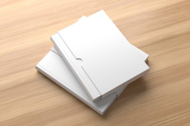 Slipcase kitap kadar ahşap arka plan üzerinde izole mock. 