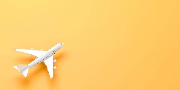 Weißes Flugzeug isoliert auf gelbem Hintergrund. 3D-Illustration. — Stockfoto