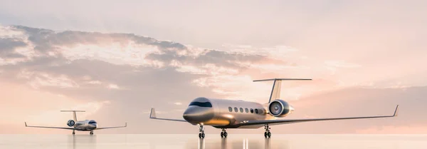 Business class travel concept, luxury private jets at sunset