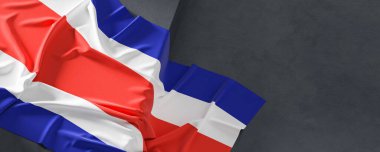 Kosta Rika bayrağı. Kumaş desenli Kosta Rika bayrağı koyu arka planda izole edilmiş. 3B illüstrasyon