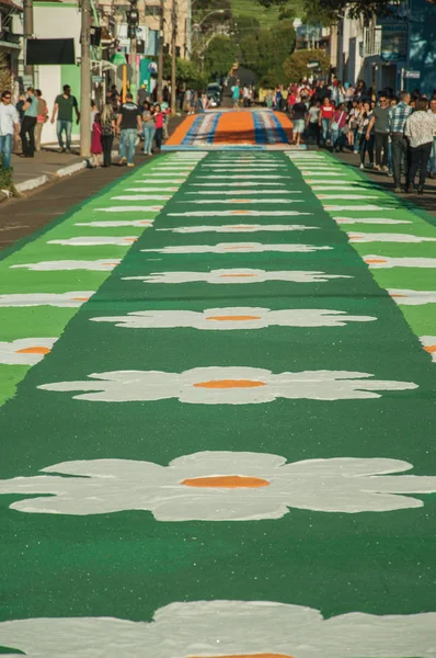 Alfombra de arena colorida en una calle en la Semana Santa — Foto de Stock