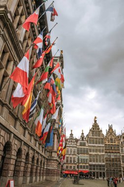 Antwerp Grote Market Meydanı'nda Belediye Binası ve eski binalar