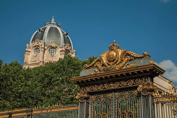 Goldenes Eisentor verschwenderisch dekoriert und Kuppel in Paris — Stockfoto