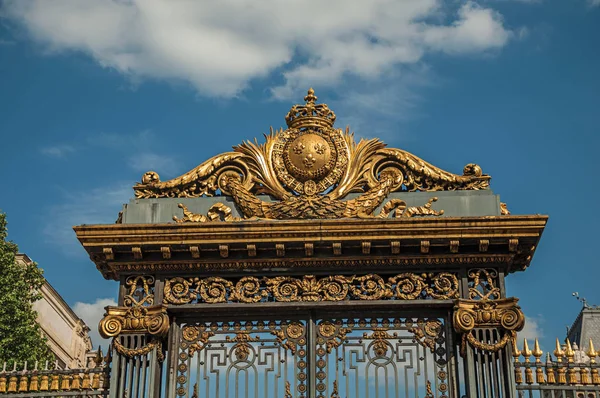 Portão de ferro dourado e cerca ricamente decorados em Paris — Fotografia de Stock