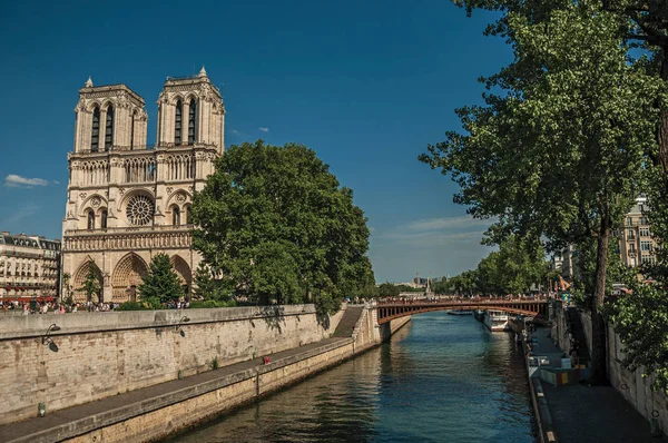 Senna e Cattedrale di Notre-Dame a Parigi — Foto Stock