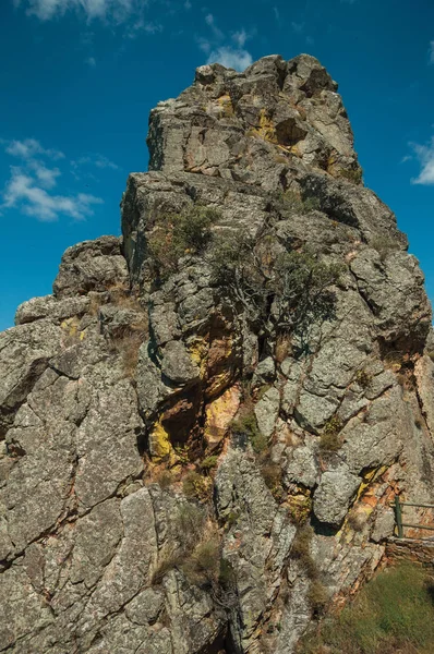 Närbild på klippor med buskar i nationalparken Monfrague — Stockfoto