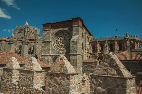 Стіна з ще і мералон біля кафедрального собору Авіла — стокове фото