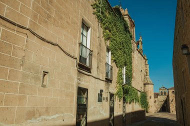 Caceres eski taş binalar ve sürüngenler ile Alley