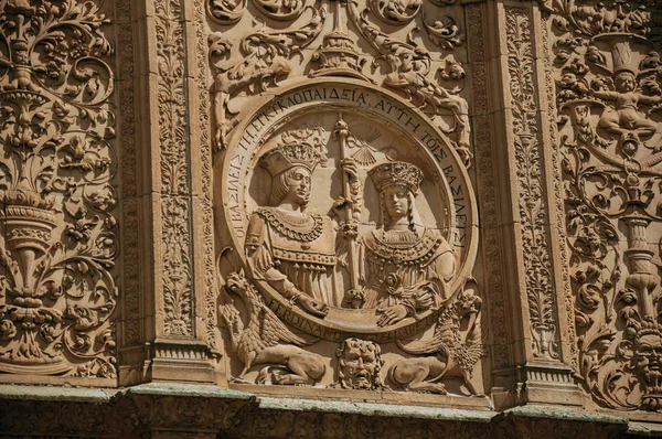 Ornamenty vytesané do kamene na fasádě Salamanca University — Stock fotografie