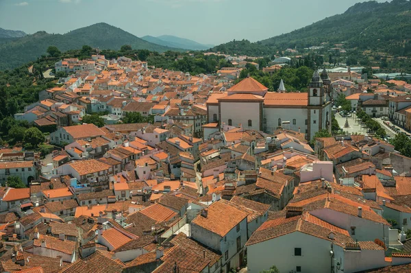 City landscape with old building roofs and church steeple — Stock Photo, Image