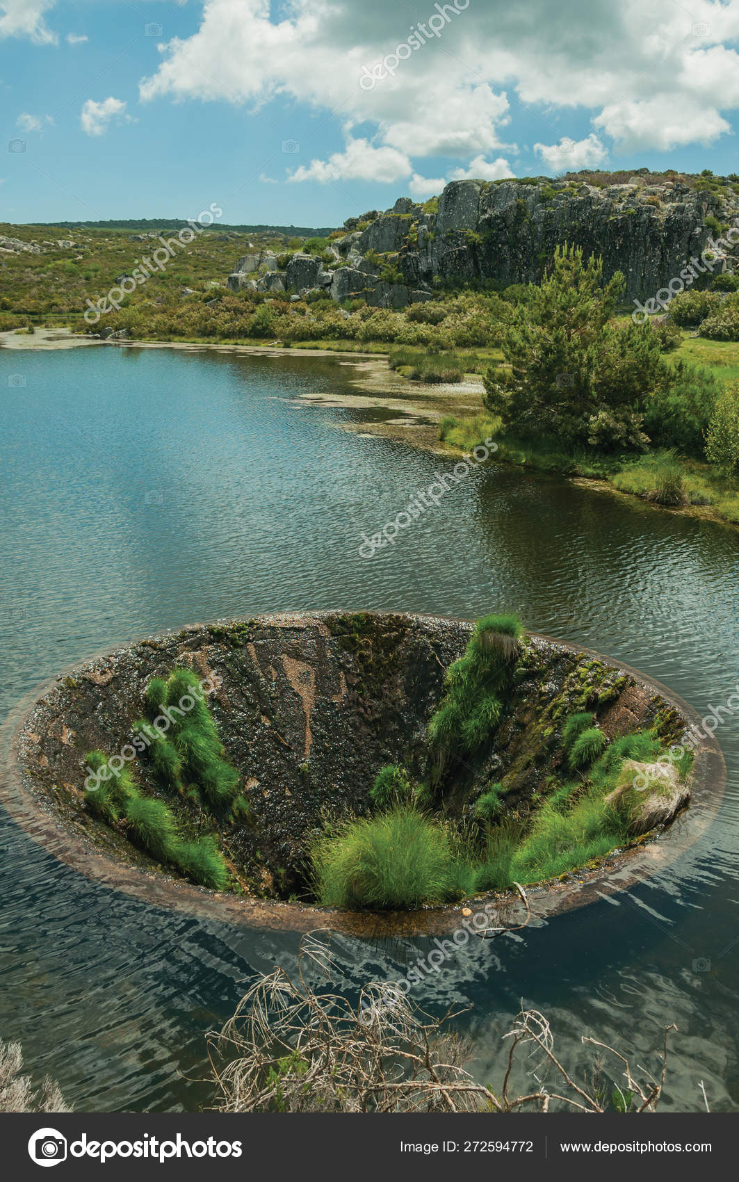 Large Sinkhole In A Dam Lake On The Highlands Stock Photo