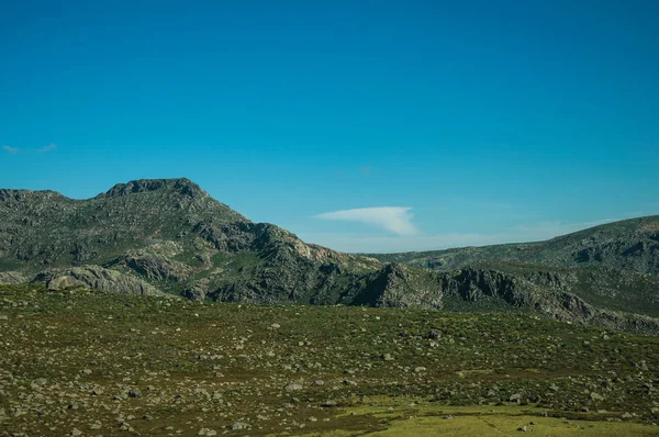 Hügellandschaft mit grünen Feldern und Felsen — Stockfoto