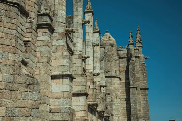 Kamenná stěna s růžickými vrcholy v gotické katedrále v Guardě — Stock fotografie