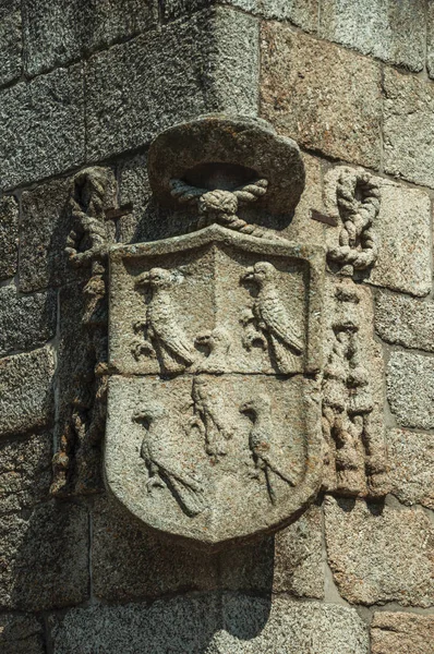 A gótikus katedrális kőből faragott családi címer — Stock Fotó