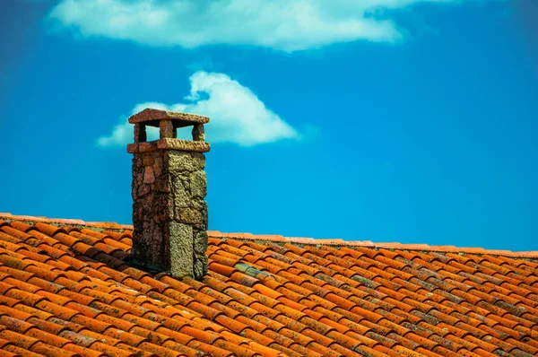 Çatı zona ve taş baca ile kaplı — Stok fotoğraf