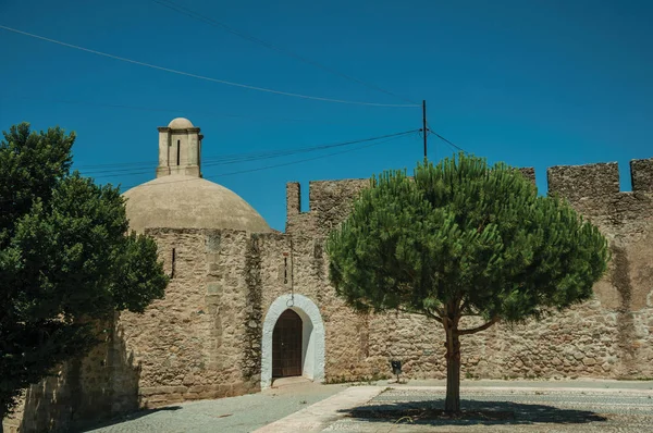 Parete con porta e piccolo albero di fronte al Castello di Elvas — Foto Stock