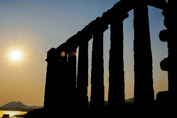 Kolonnade Vid Det Antika Grekiska Templet Poseidon Cape Sounion Ett — Stockfoto