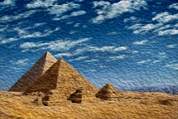 1997年2月13日エジプトのギザ ピラミッド コンプレックスファラオの古いネクロポリス カイロの近くにあるこの古代エジプトの不思議は 世界最大の観光スポットの1つです 油絵具フィルター — ストック写真