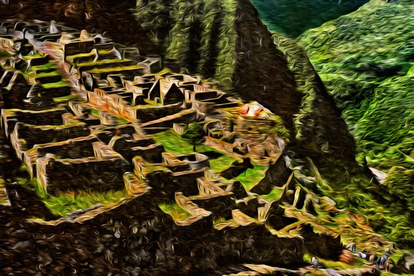 Stone Walls Houses Terraces Inca Archaeological City Machu Picchu Perched — Stock Photo, Image