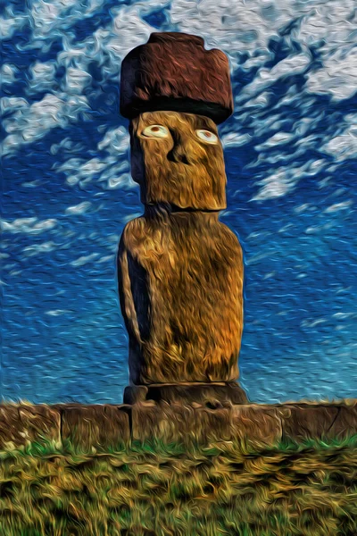 Antiga Figura Humana Monolítica Chamada Moai Esculpida Pelo Povo Rapa — Fotografia de Stock