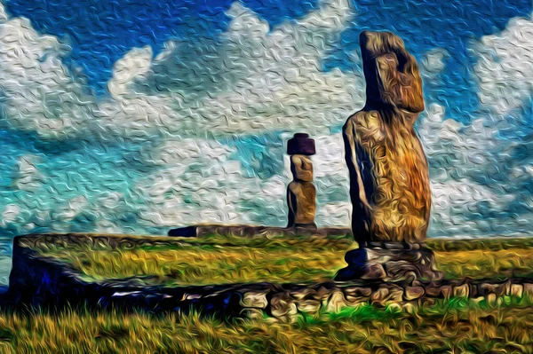 Antiguas Figuras Humanas Monolíticas Llamadas Moai Talladas Por Pueblo Rapa —  Fotos de Stock