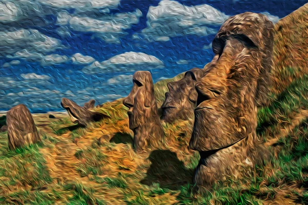 Gamla Monolitiska Människor Kallade Moai Snidade Rapa Nui Folket Fälten — Stockfoto