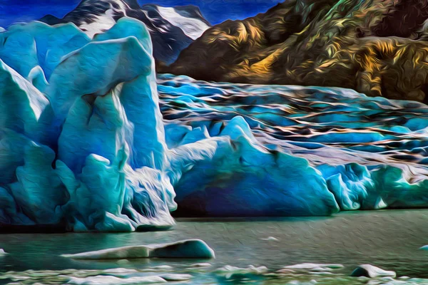 冰川从山上滑向托雷斯 德尔潘国家公园的一个湖面 智利巴塔哥尼亚南部的一个公园 包括山脉 湖泊和河流 油漆过滤器 — 图库照片