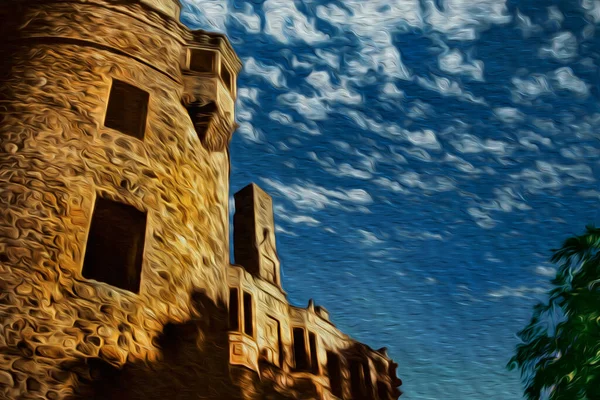 Kamenné Zdi Okna Věži Při Západu Slunce Huntly Castle Malé — Stock fotografie