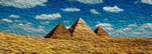 ファラオの古いネクロポリスであるギザピラミッドの砂漠の風景 カイロの南西に位置し この古代エジプトの驚異は 世界最大の観光スポットの一つです 油絵具フィルター — ストック写真