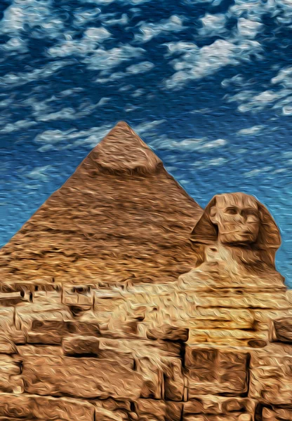 壮大なスフィンクスとギーザピラミッド複合体の素晴らしい景色 カイロの南西に位置し この古代エジプトの驚異は 世界最大の観光スポットの一つです 油絵具フィルター — ストック写真