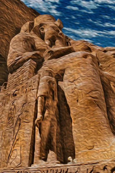 Colossal Statues Pharaoh Ramses Carved Rock Ancient Egyptians Abu Simbel — Stock Photo, Image