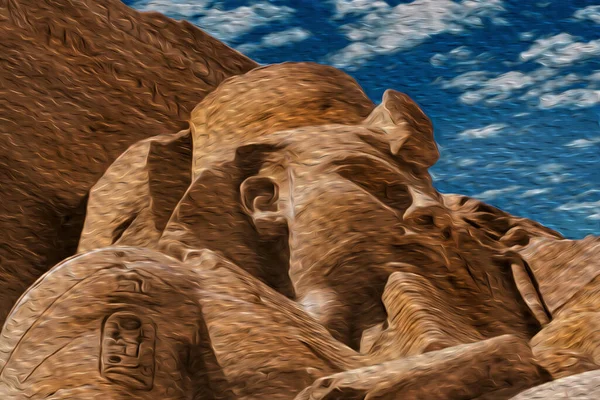 Колоссальные Статуи Фараона Рамзеса Высеченные Скале Древними Египтянами Храме Абу — стоковое фото