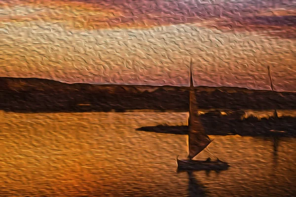 구름낀 루카라는 전통적 돛단배 일강을 항해하고 있었습니다 이집트를 남쪽에서 북쪽으로 — 스톡 사진