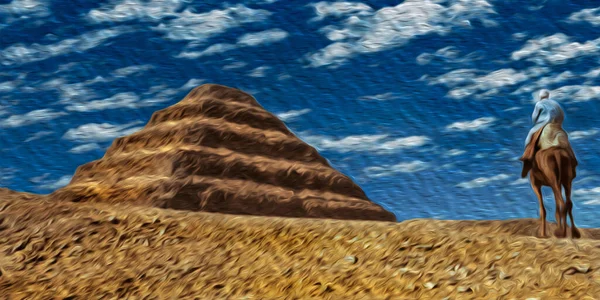 Ägyptisches Reitromedar Neben Der Djoser Pyramide Dem Ältesten Bekannten Steinkomplex — Stockfoto